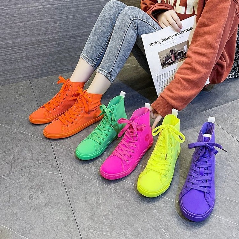 Rose Red Yellow Purple Orange Green Color Microfiber Leather High Quality Sneakers Women Running Shoes Leather Women Sneakers