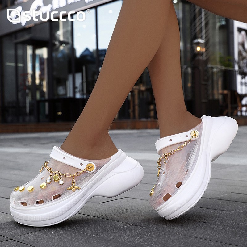 New Clogs Women Sandals Summer Hole Slippers Beach Anti-slip Thick Bottom Outside Increase Wedge Shoes For Women Sandalias Mujer