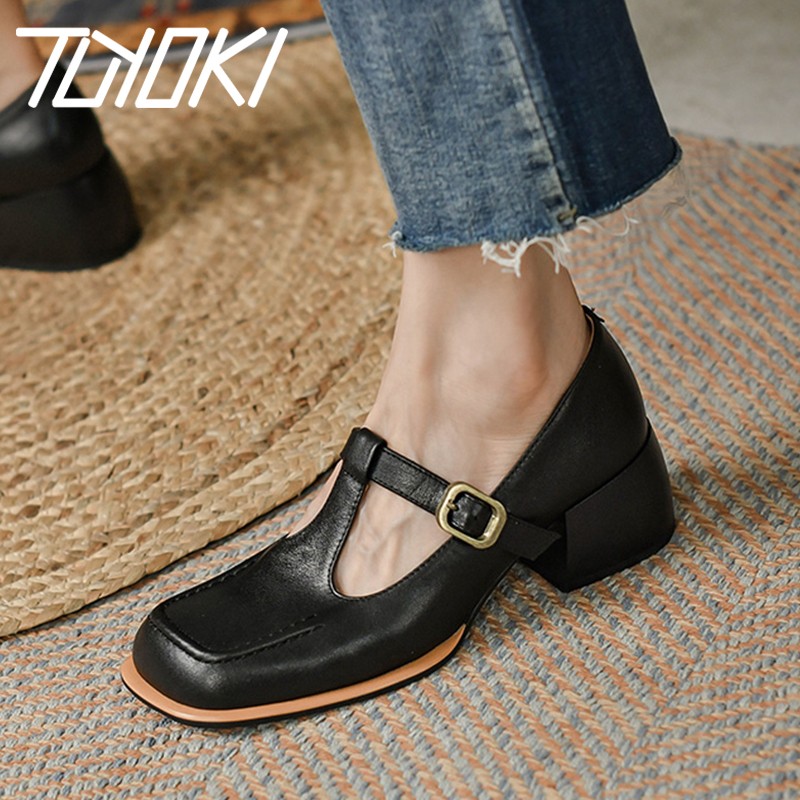 Tuyoki Size 33-40 Real Leather Women Pumps Ins Fashion High Heels Shoes For Woman Spring Office Lady Daily Retro Shoes