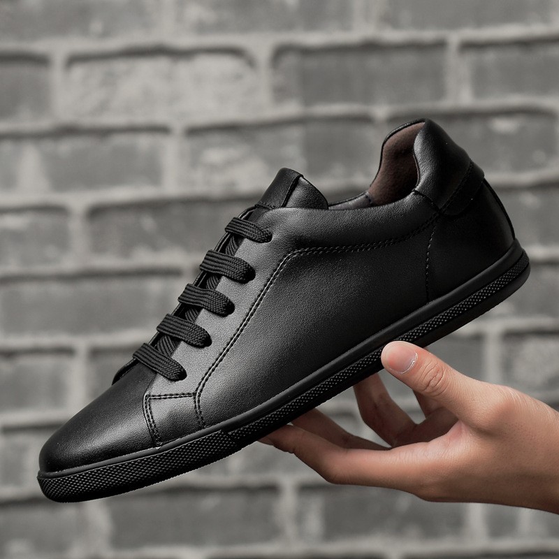 Simple black sneakers leather shoes men white sneakers male flat shoes soft sole breathable men's shoes