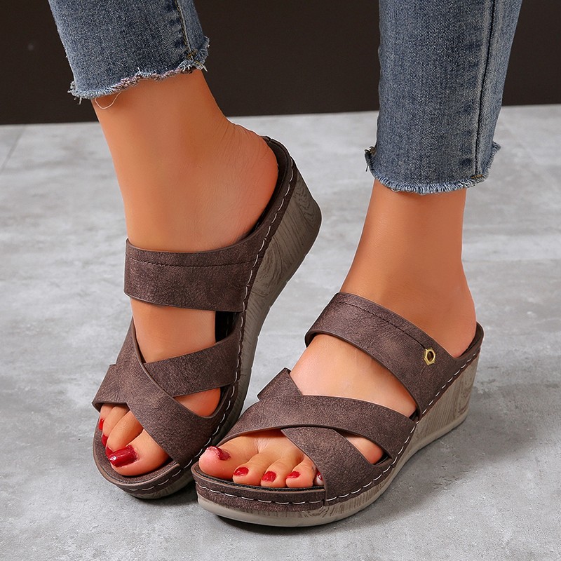 Rimocy Fashion Cross Straps Women Wedges Sandals Summer 2022 PU Platform Slippers Woman Open Toe High Heel Sandals Slides Women