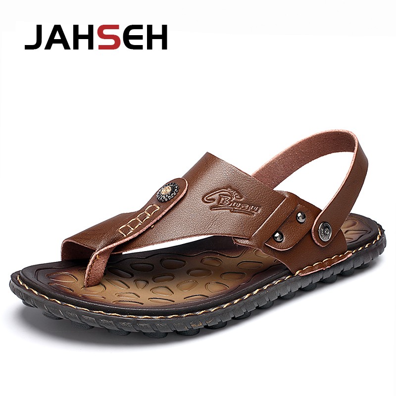 New Arrival Leather Men Sandals Summer Slip On Leisure Beach Shoes Fashion Outdoor Men Sandals High Quality Slippers Size 47