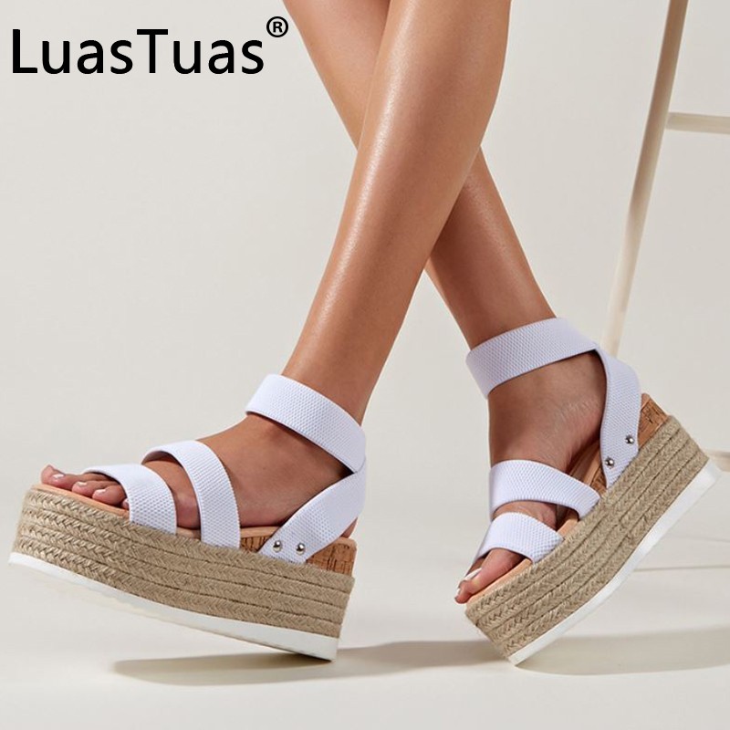 LuasTuas 2022 New Women Sandals Ankle Strap High Heels Summer Shoes For Woman Fashion Platform Casual Daily Footwear Size 36-43