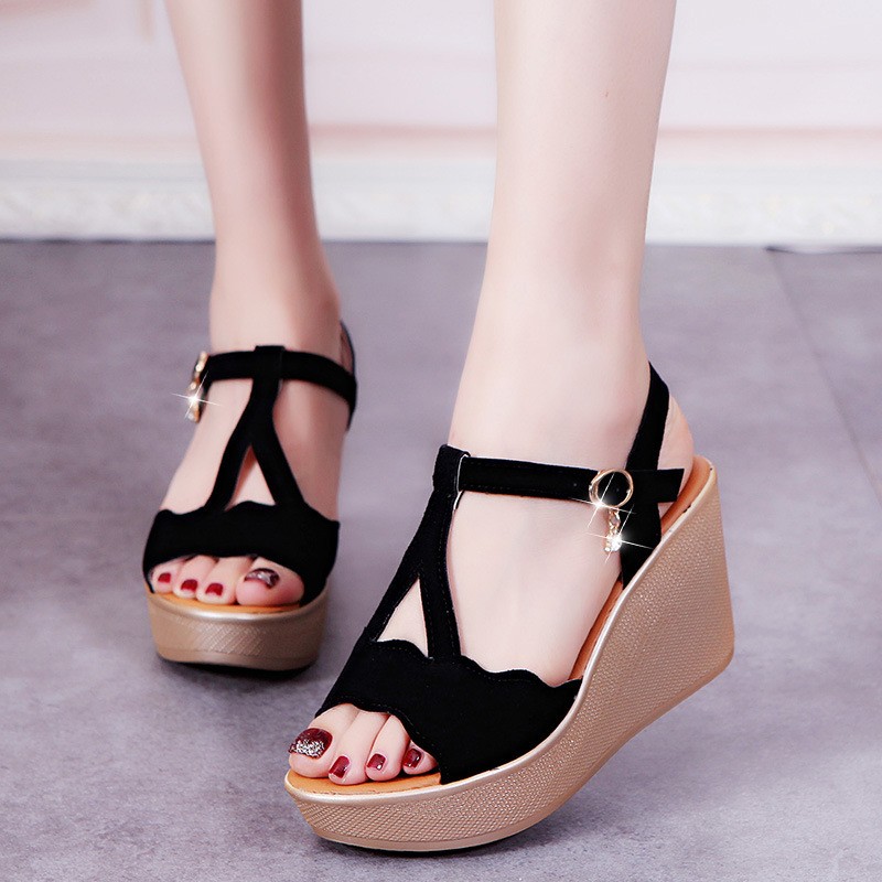 Summer new platform sandals women thick-soled wedge heel fish mouth women's shoes high heels plus size flat sandals women