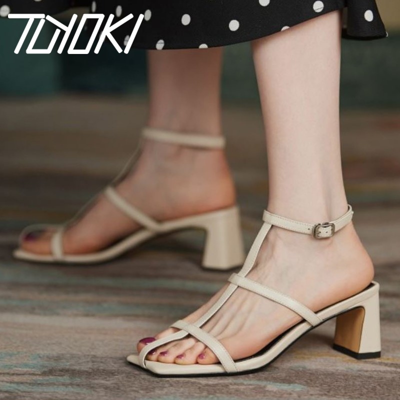 Tuyoki Size 33-40 Women Real Leather Sandals Fashion Buckle High Heels Summer Shoes Woman Sexy Party Office Lady Shoes