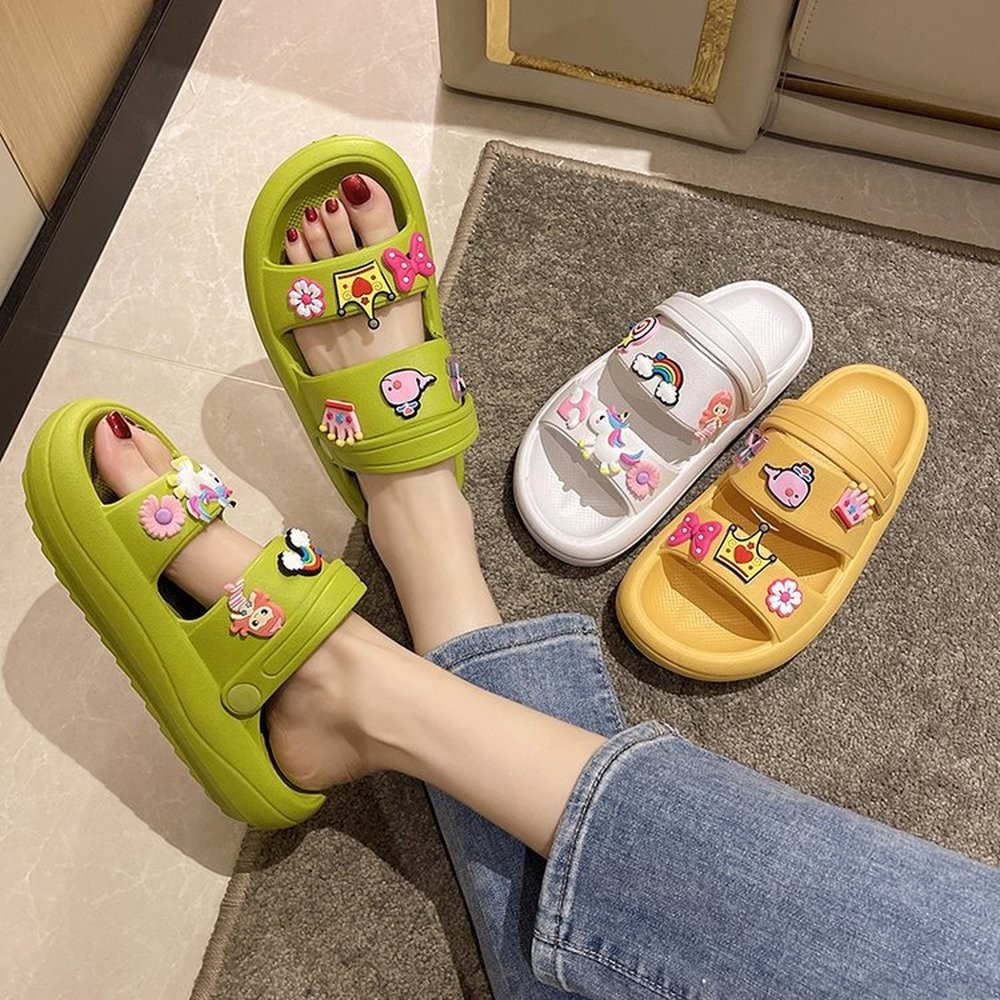 Summer Women Slippers Jelly Shoes EVA Soft Foam Home Slides Woman Cute Unicorn Bow Flip Flop Female Beach Sandals Outdoor