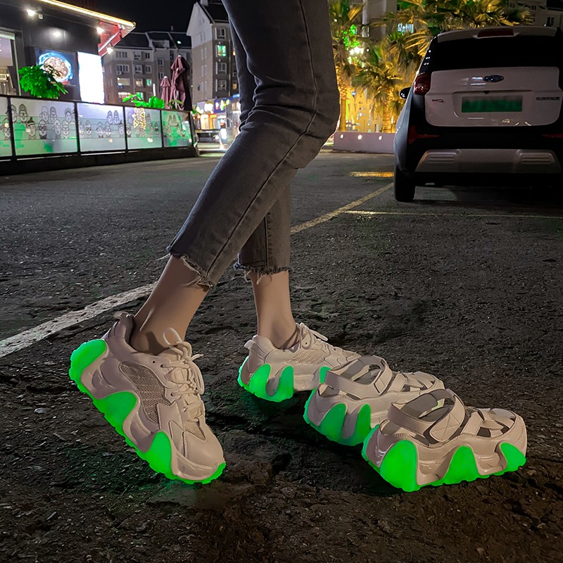 Women's Fashion Air Cushion Sport Running Flat Soft Sole Sneakers Mesh Breathable Casual Shoes Night Glow Comfortable Sandals