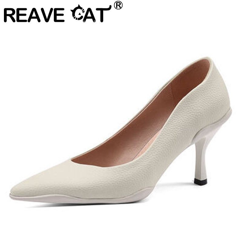 REAVE CAT 2022 Women's Pumps Pointed Toe Thin High Heels 8.5cm Slip On Ladies Office 34-40 Solid Green Black Spring Daily S3624