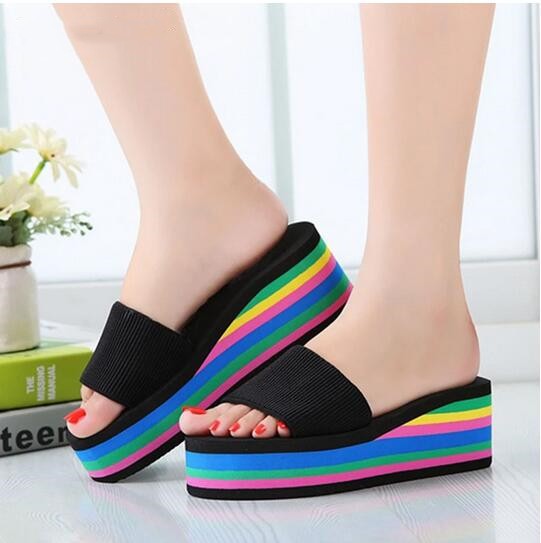 2022 summer ladies sandals slippers thick sole bathroom slippers wedge beach flip flops high heels beach slippers