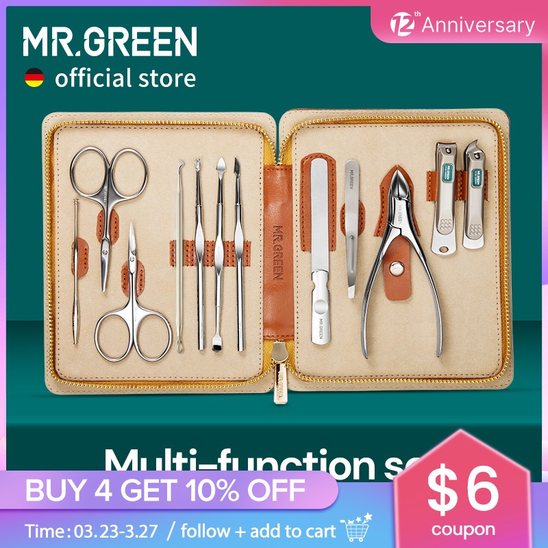 MR.GREEN Manicure Set 12 in 1 Full Functional Professional Stainless Steel Pedicure Sets with Portable Leather Gift Idea