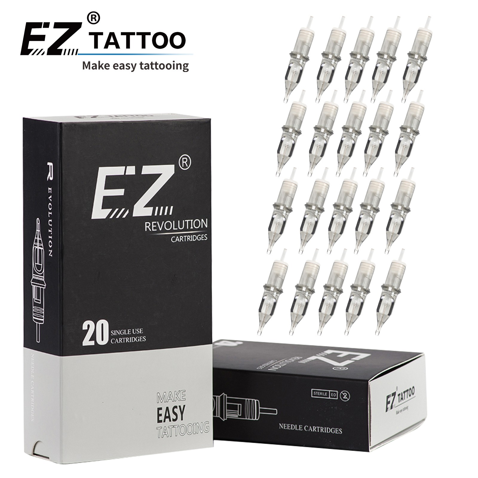 EZ Revolution Tattoo Cartridge Needle Liner Round (RL) #12 (0.35mm) #10 (0.30) Long Taper Rotary Machine Supply 20pcs/box