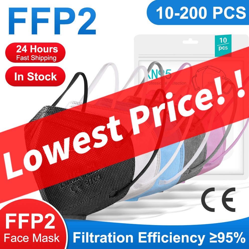 CE FFP2 Mascarillas Negras 5 طبقات يمكن التخلص منها KN95 قناع الوجه وافق FPP2 أقنعة الحماية N95 ffp 2 الكبار ffp2قناع kn95fan