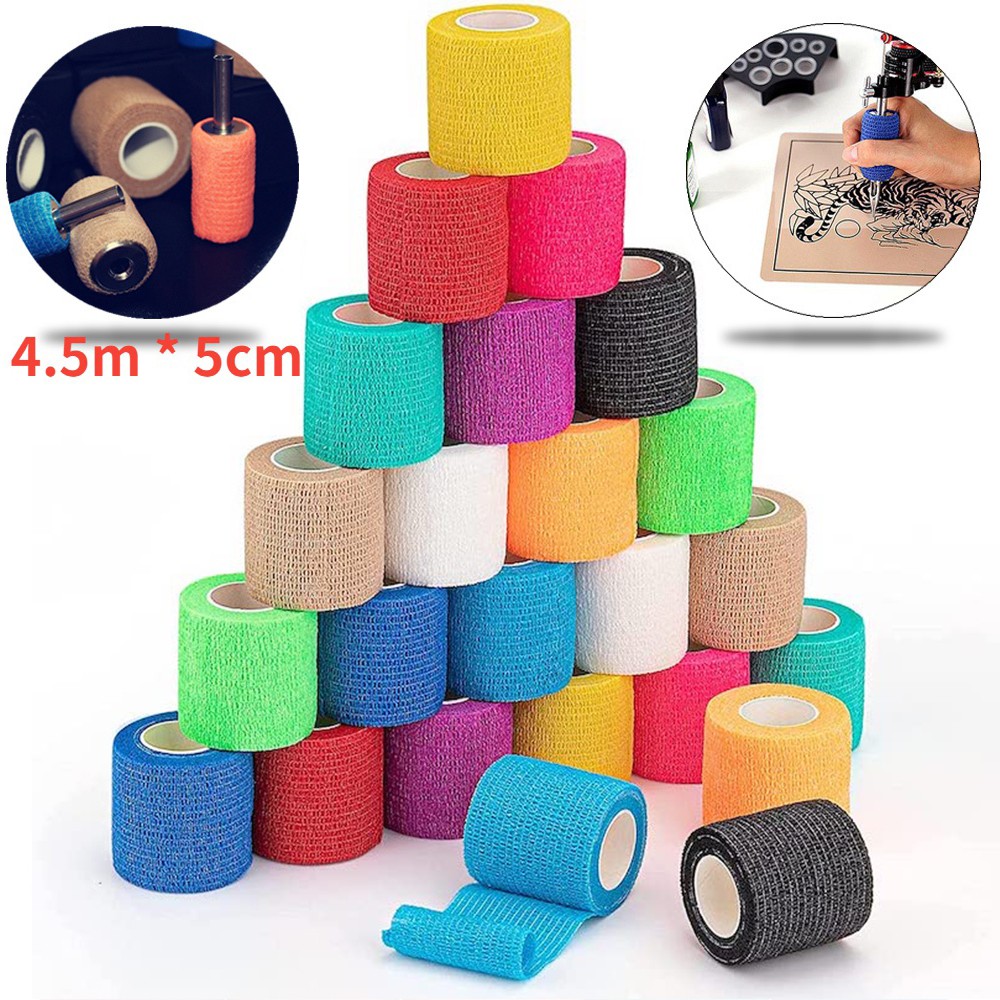 1pc Disposable Self-adhesive Colorful Latex Medical Wrap Athletic Tape To Handle Tightening Tube Of Tattoo Accessories