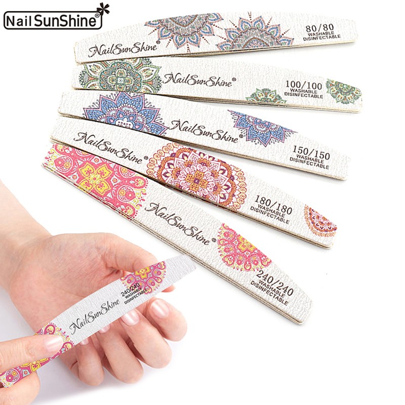 10pcs Print Flower Nail Files Gray Sandpaper Wooden Manicure File 80 100 150 180 240 Grit Professional Boat Sanding Nails Tools