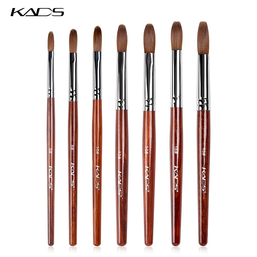 KADS Acrylic Nail Brush Curly Kolinsky Sable UV Nail Art Gel Extension Brush Manicure Flat Round Brush Red Wood Nail Brush