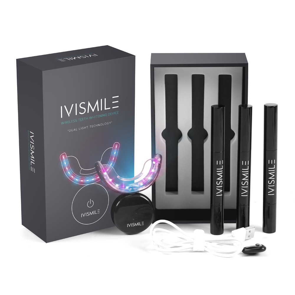 IVISMILE مصباح تبييض الأسنان LED جهاز تبييض الأسنان جل مجموعة المنزل غسل عدة هدية صندوق شحن لاسلكي الأسنان تبييض القلم