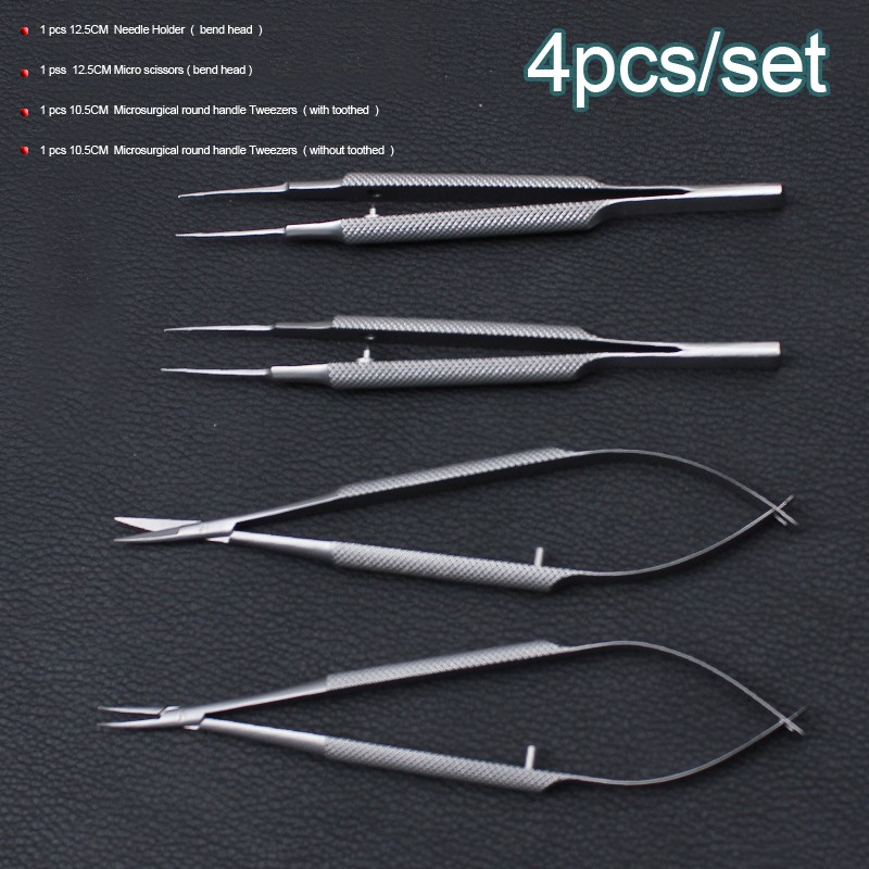 New Eye Microsurgery Instruments 12.5cm Scissors + Needle Holders + Forceps Stainless Steel Surgical Tool