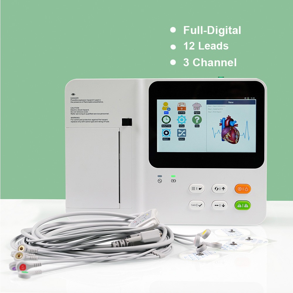 12-lead display 3 channel ECG machine 7 inch color LCD touch screen connectable external ECG workstation USB memory