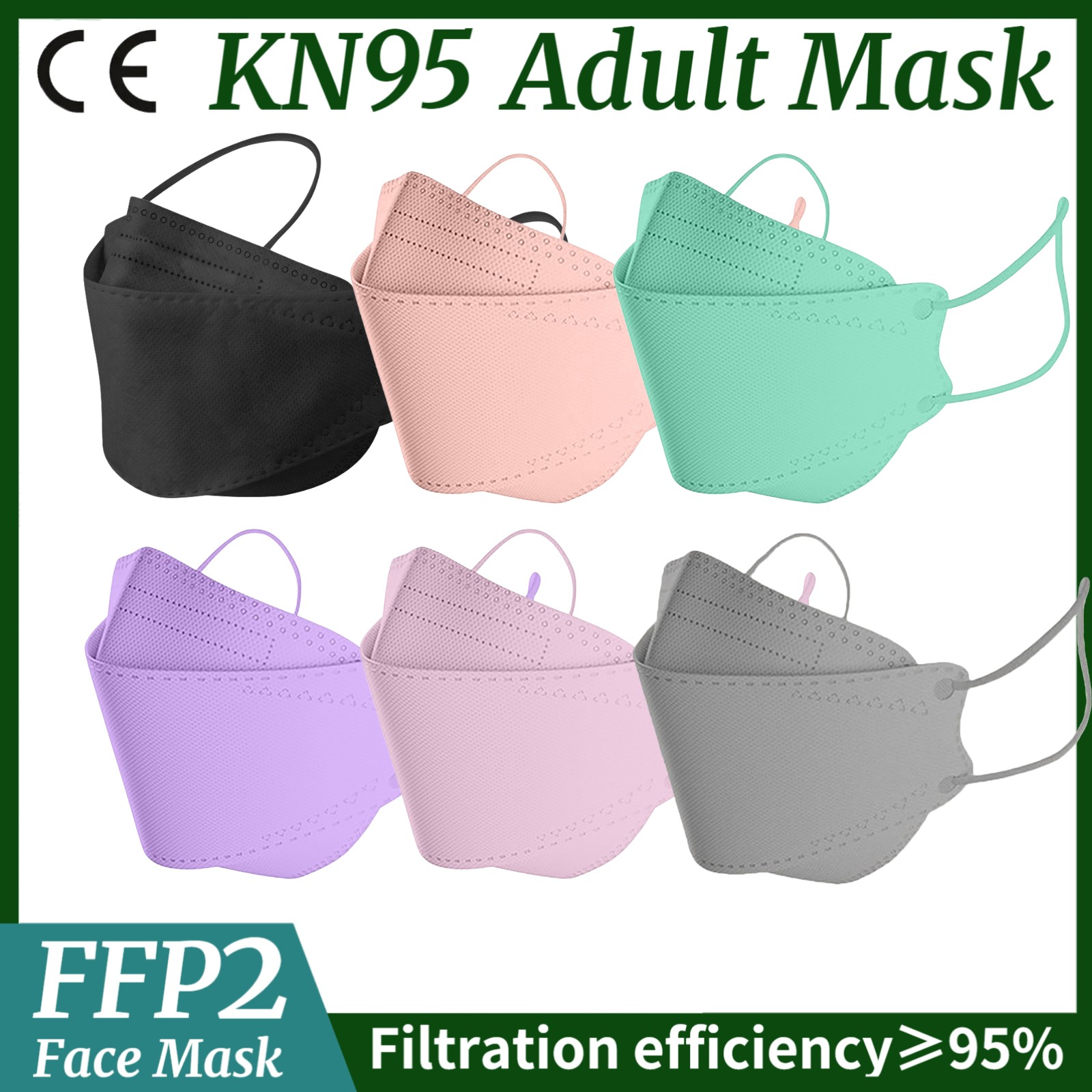 10-200 قطعة Mascarillas KN95 شهادة 5 طبقات الأسود KN95 أقنعة ملونة ffp2mascarilla الكبار FP2 FPP2 المعتمدة قناع FFP2