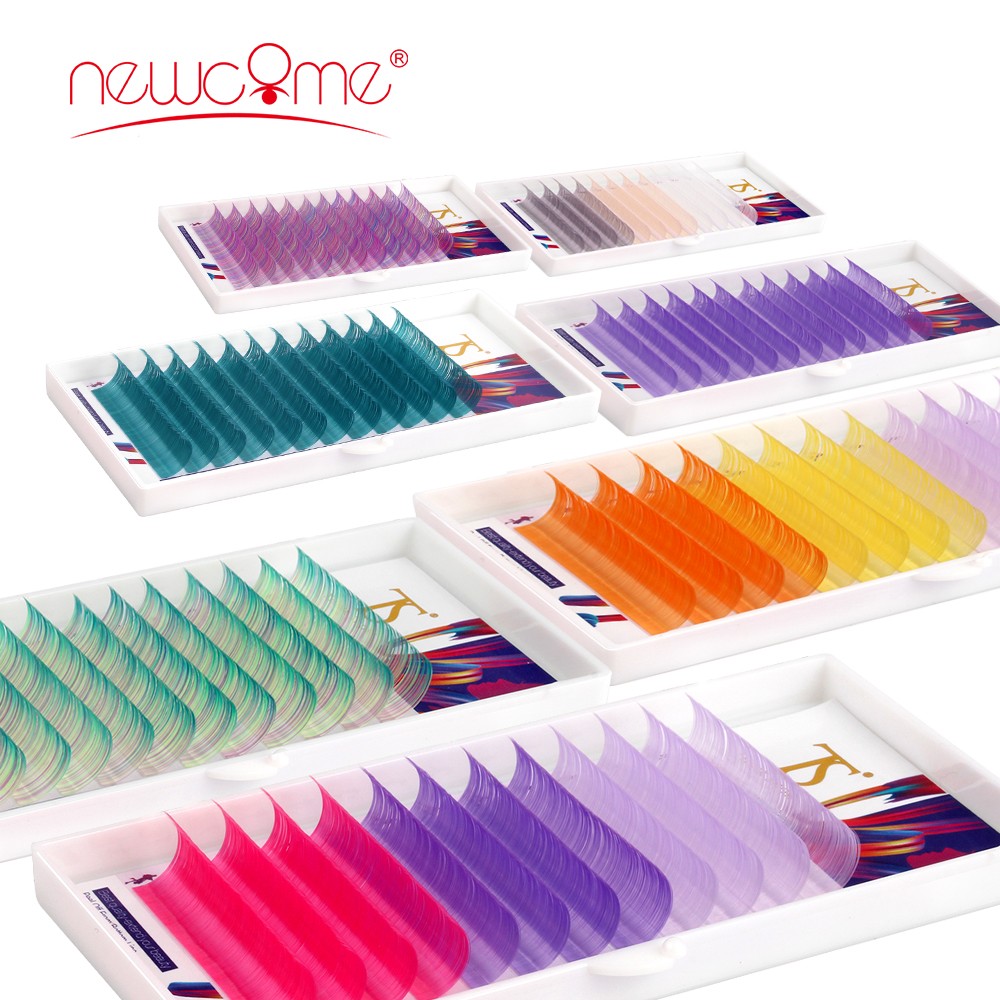 NEWCOME 12 Lines Ombre Multi Colored Eyelash Extension Soft Natural Beauty Silk False Lashes Mink Makeup Graft Cilios