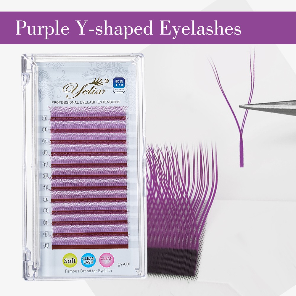 yelex purple colored eyelashes mix yy lashes false eyelashes individual premium mink soft volume eyelashes 2D fans premade