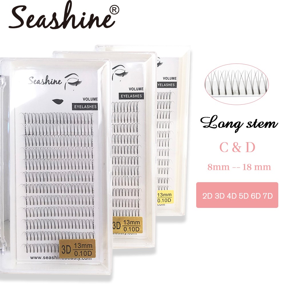 Seashine طويل الجذعية المشجعين رموش تكثيف تمديد والضوء 2D ثلاثية الأبعاد 4D 7D 10D 8 - 15 مللي متر قبل صنع الحرير المنك كاذبة الفردية رمش