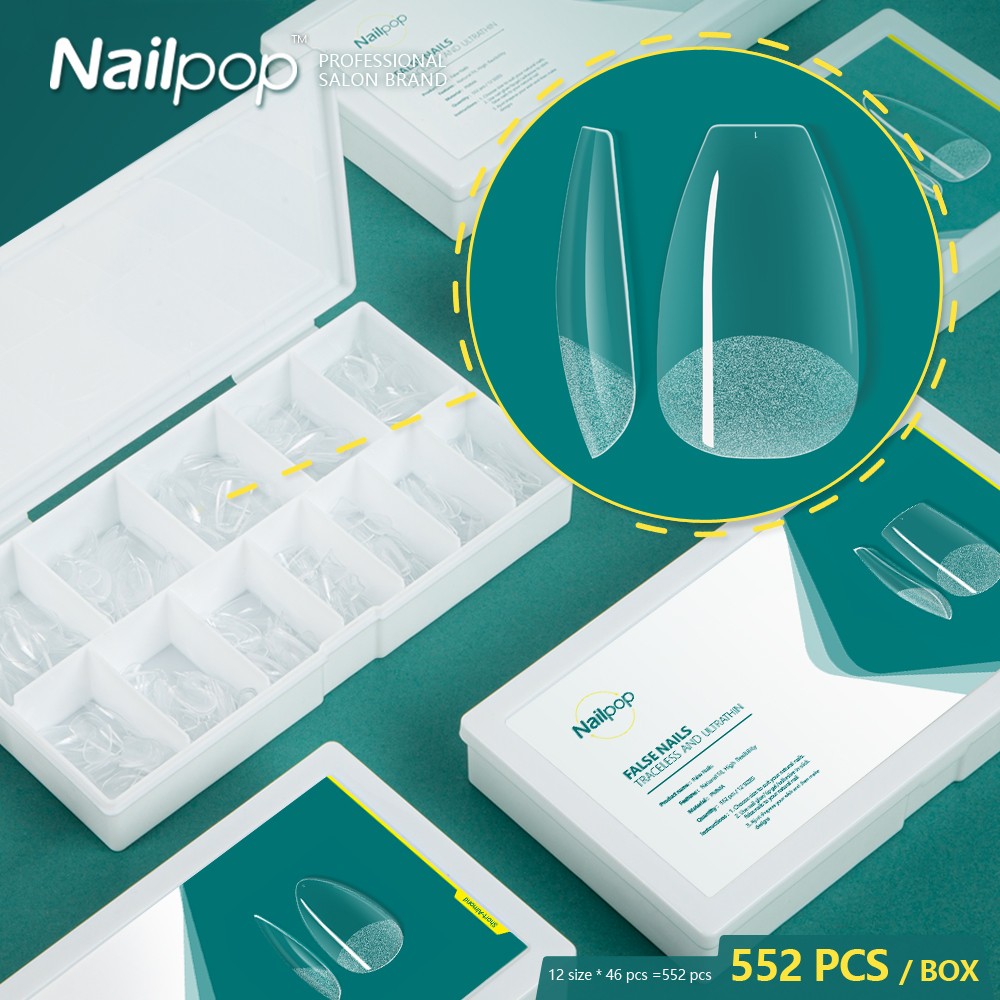 Nailpop Press On Nails Short Style 552pcs Acrylic False Nails Full Cover False Nail Ladies Nails Manicure Art Tips