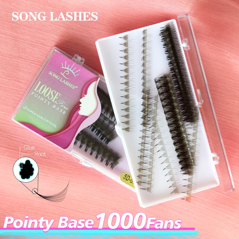 SONG Lashes 1000 Fans Sharp Narrow Stem Pre-made Lash Fans 3D/4D/5D Slim Thin Tapered Base Russian Volume Lash Fans Mink Eyelashes