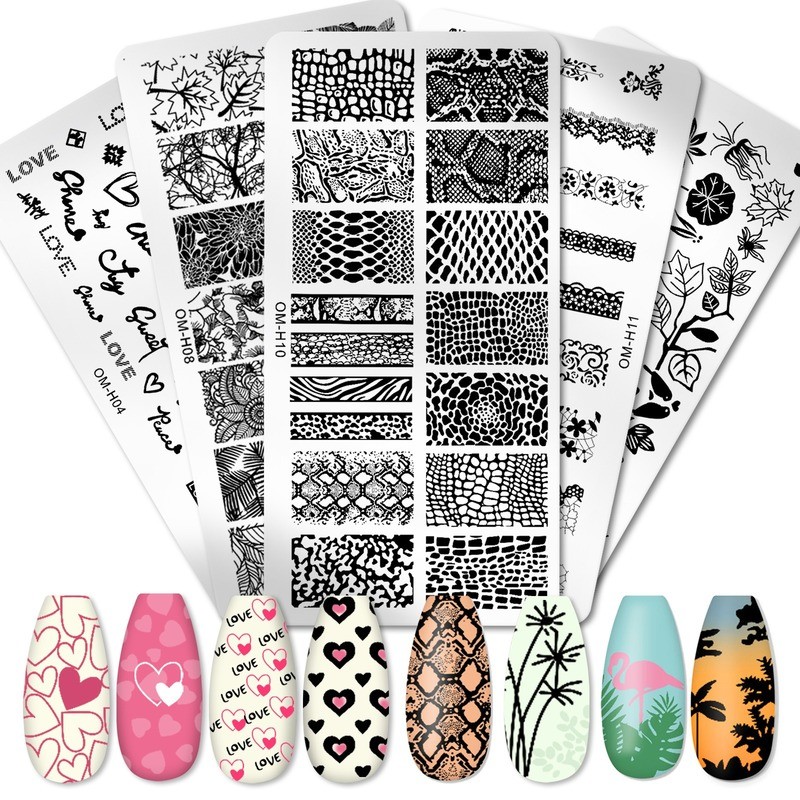 Nail Stamping Plates Natural Animal Snake Scale Flower Grass Tree Theme Image Template Nail Art Template Decoration 42 Designs