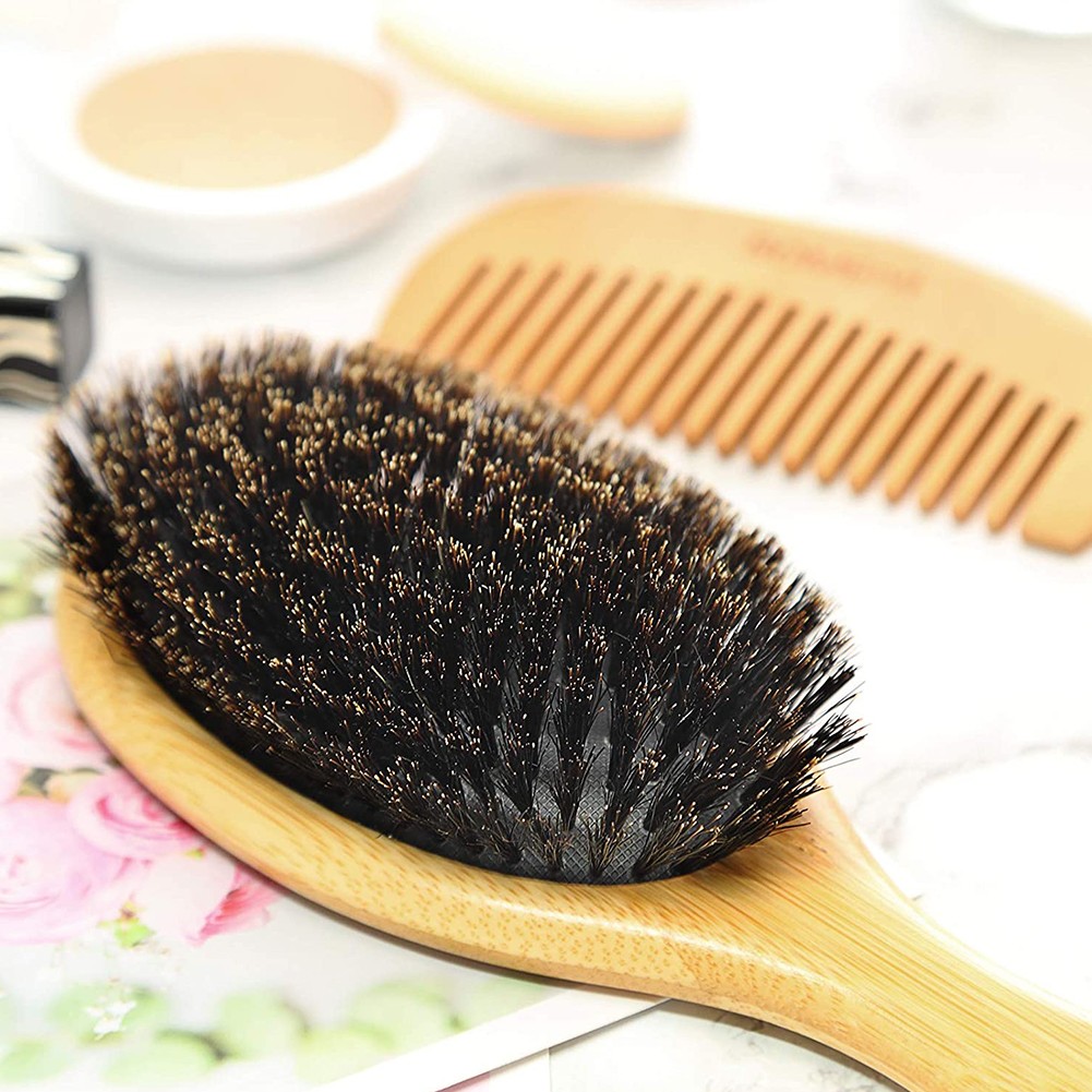 Boar Bristle Hair Brush Scalp Paddle Oval Gasbag Massage Comb Anti-static Natural Beech Wooden Handle Hairbrush Styling Tool