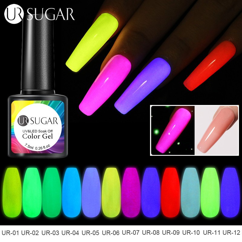 ur sugar 7.5ml luminous gel nail polish glow in the dark color semi permanent soak off uv varnish gel fluorescent nails art