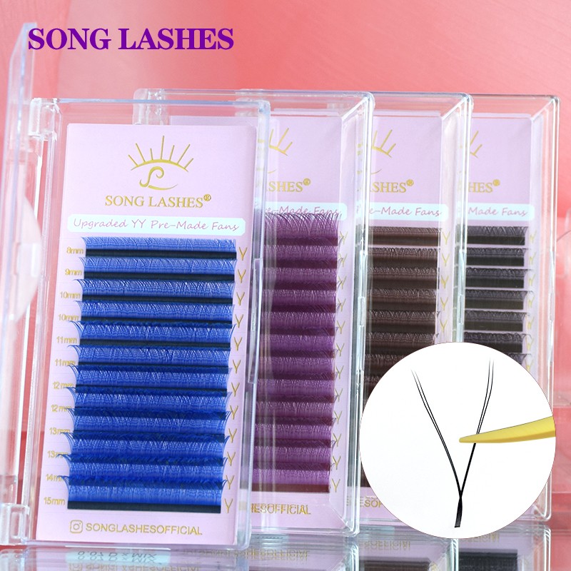 Song Colorful Lashes Y Shape Lashes Rainbow Y Shape Eyelash Extension Fans Pre-made YY Lashes For Eyelash Extension