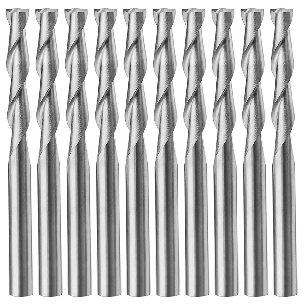 10pcs Router Bits 1/8In Cutting Diameter Flat Nose End Mill Tungsten Steel Endmill 2 Flutes 3.175mm Spiral Upcut Milling Cutter