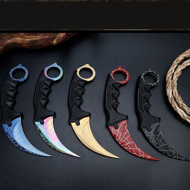 ريال مكافحة سترايك Karambit سكين شفرة مثبتة Lore غمد النمر الأسنان قوس قزح أدوات تكتيكية لحفظ الحياة أداة الصيد السكاكين