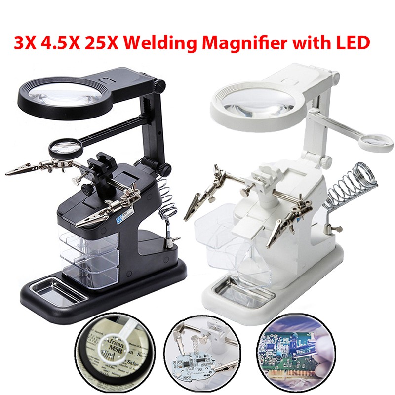 3X 4.5X 25X Welding Magnifying Glass with LED Light Lens Magnifier Auxiliary Clip Loupe Desktop Magnifier Repair Tool for Welding