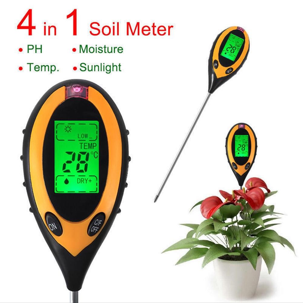 Professional 4 in 1 PH Meter Soil Tester Moisture Monitor Sunshine Temperature Tester Acidity Alkalinity Test Tool for Garden Plant