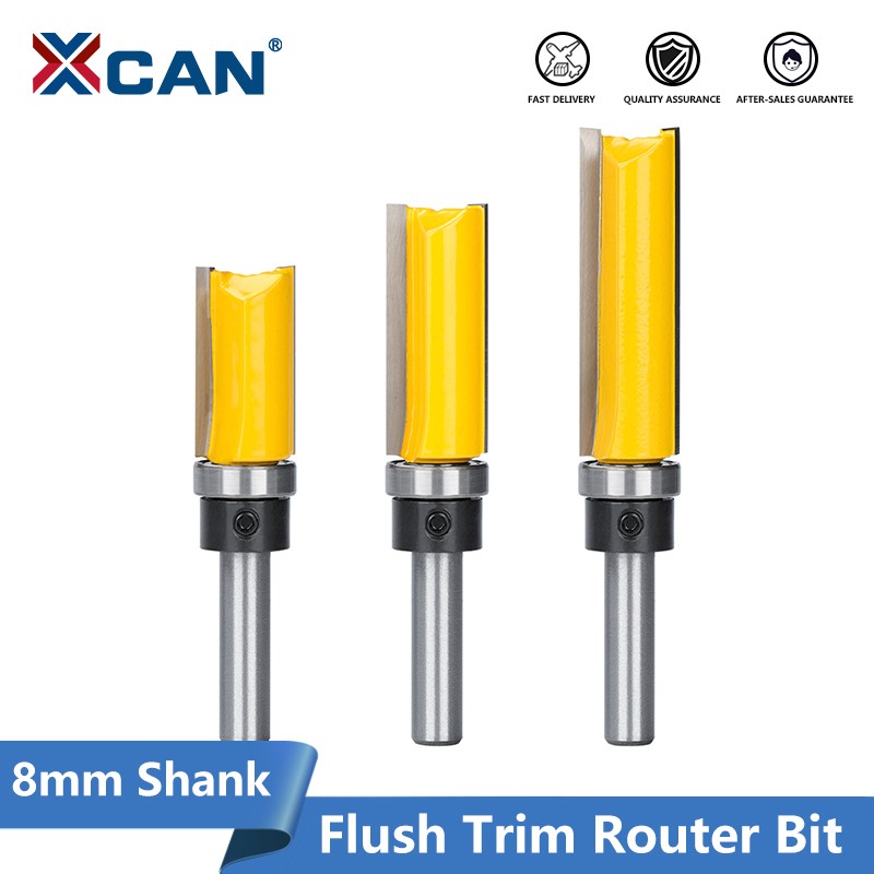 XCAN 8mm Shank Flush Trimming Router Bit Pattern Bit Upper Lower Bearing 5/8" Blade Template Wood Mills Cutter Carpenter