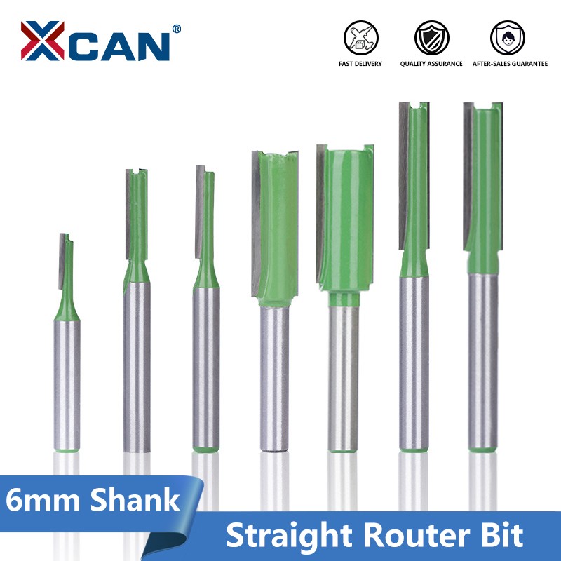 XCAN Single Double Flute Straight Bit 6mm Shank Milling Wood Cutting Machine Tungsten Carbide Router Bit Wood Tool