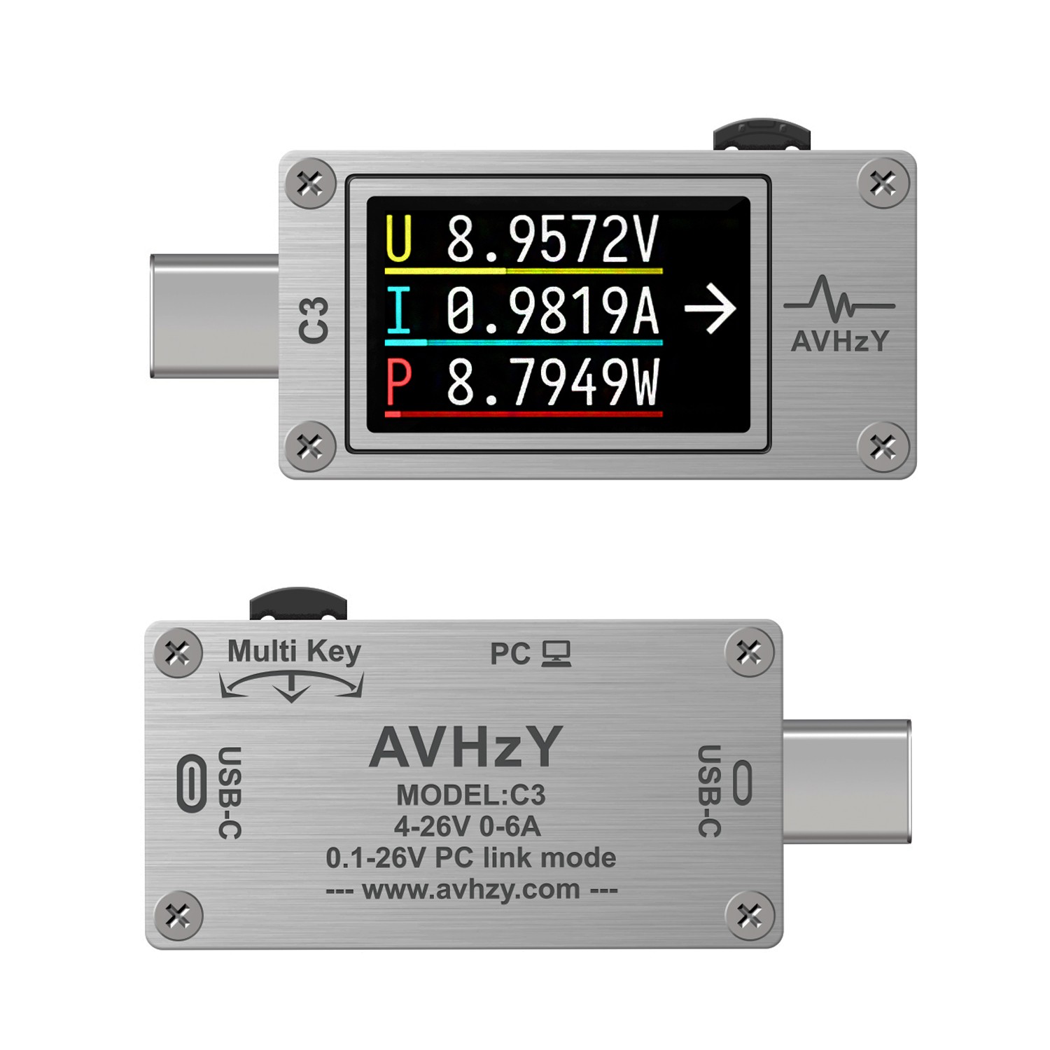 AVHzY C3 Type-C PD Trigger USB-C Voltmeter Ammeter 2 Way Current Meter Multimeter PD Battery Charger USB TesterDC 26V 6A