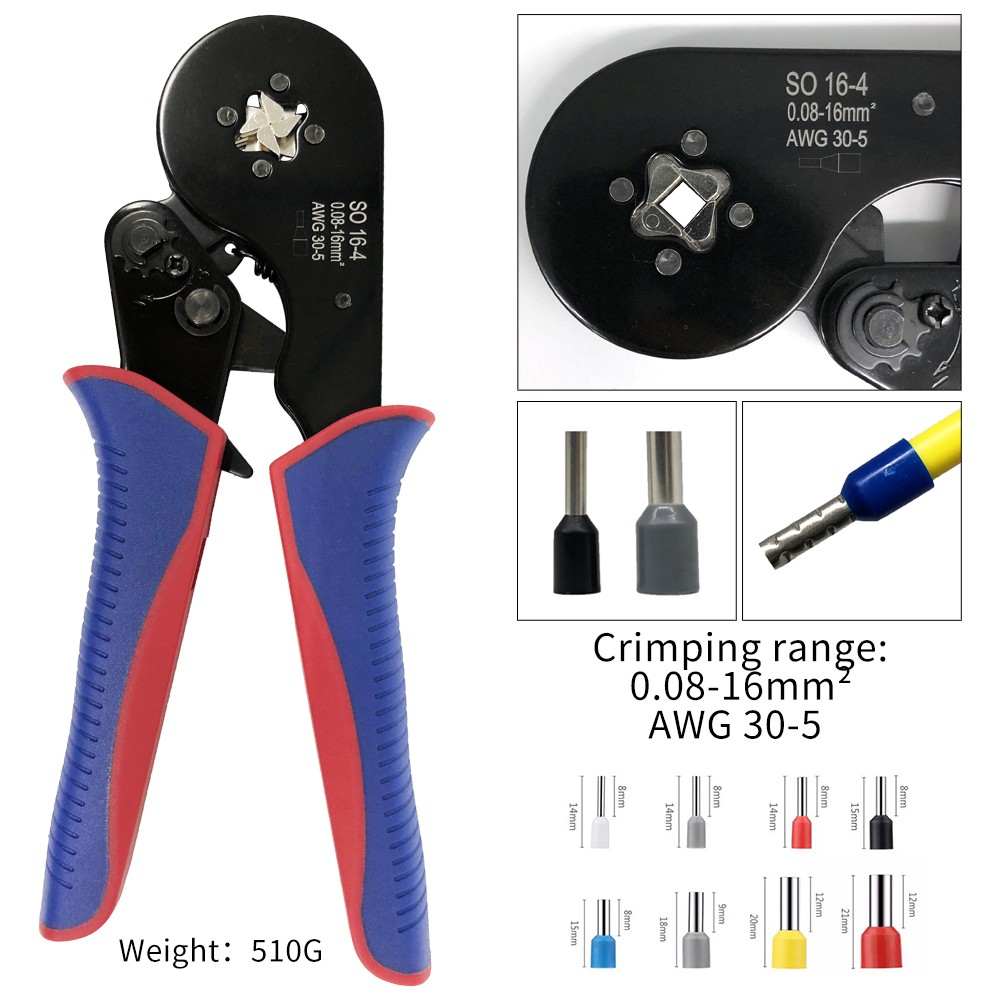 SO 16- 4 العقص كماشة محطة المكشكش أدوات 0.08 -16mm ² 30 - 5AWG الرباعي العقص من عالية الكربون الصلب الفك