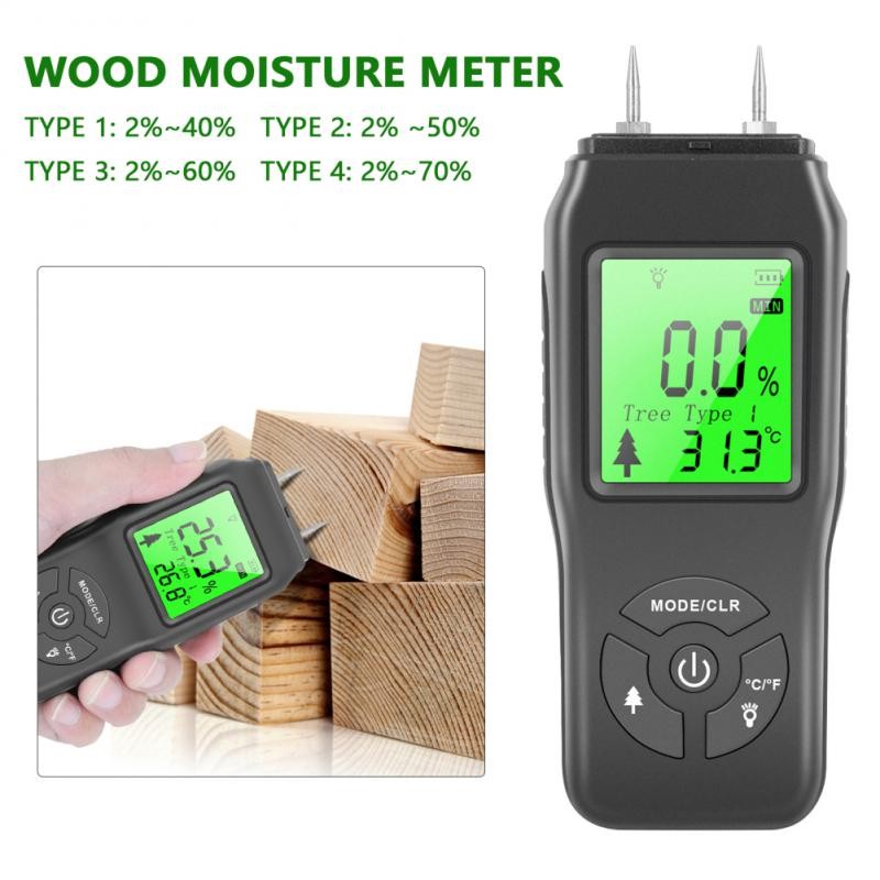 Professional Two Pins Digital Wood Moisture Meter 2-70% Leaf Timber Moisture Portable Tool LCD Display Timber Moisture Detector