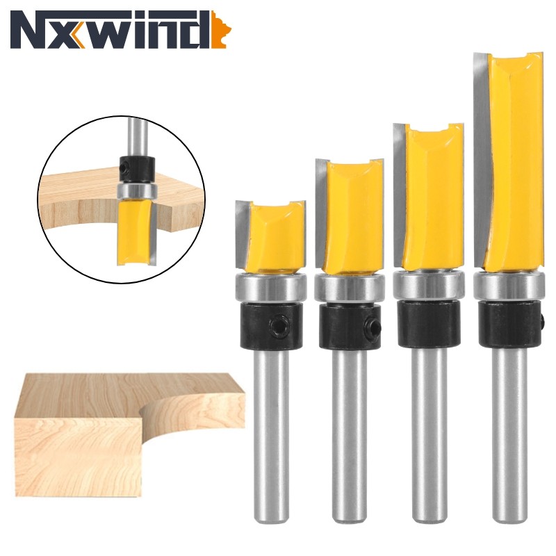 NXWIND 4pcs 1/4 Shank D1/2 Template Trim Pattern Router Bit Woodworking Milling Cutter for Flush Cleaning