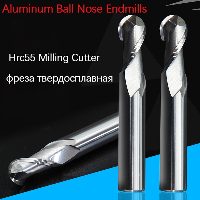 HRC58 2 3 4mm tungsten carbide steel 2 flute aluminum ball nose end mill cnc milling cutter cutting tools for profile shaping