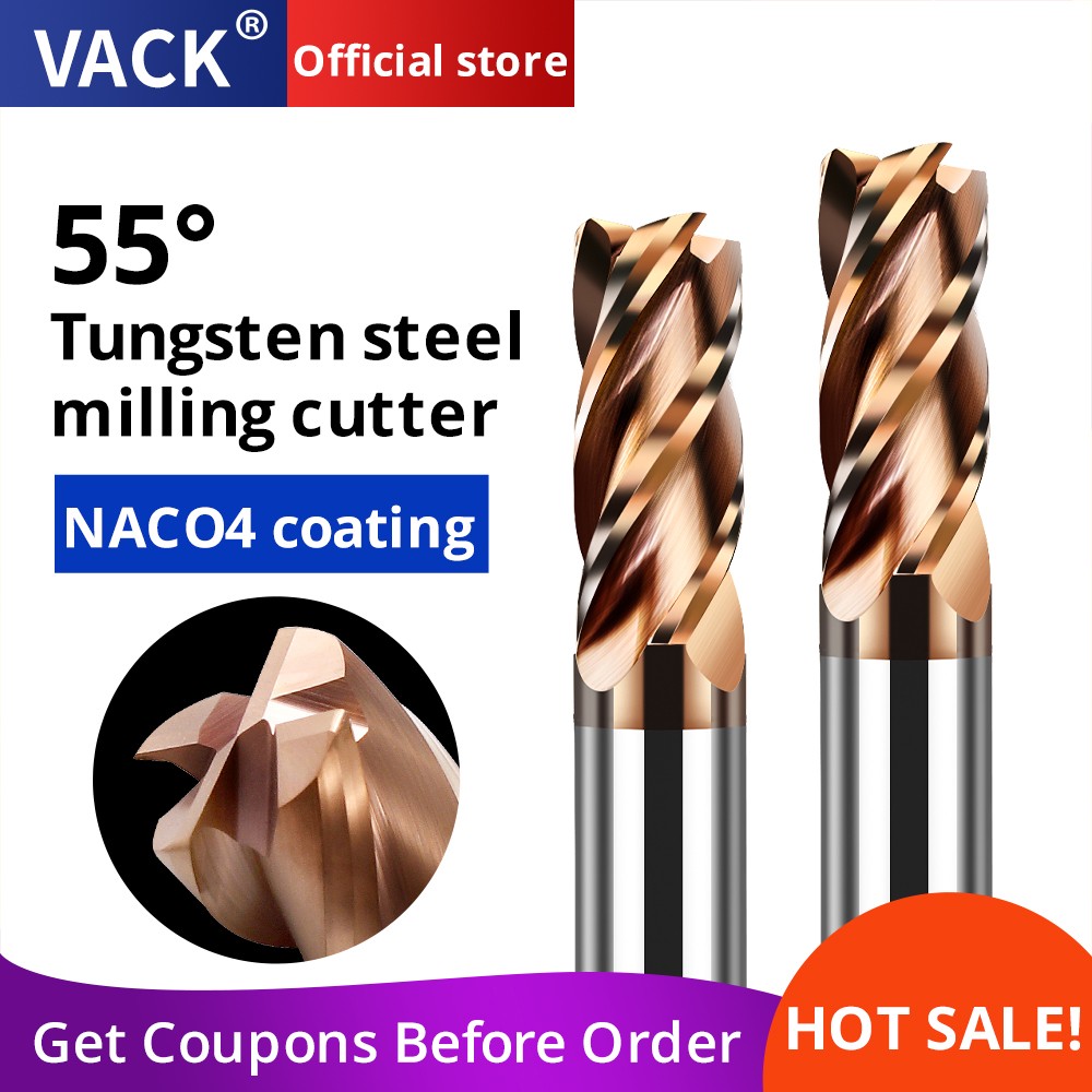 VACK HRC55 Carbide End Mill 4 Flutes Milling Cutter Alloy Coating Tungsten Steel Cutting Tools For CNC Routers