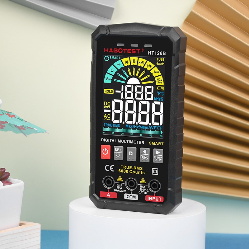 Professional Digital Multimeter Auto Range Smart Voltage Meter DC AC TRMS Ohm Hz Temperature Capacitor Tester HABOTEST HT126B