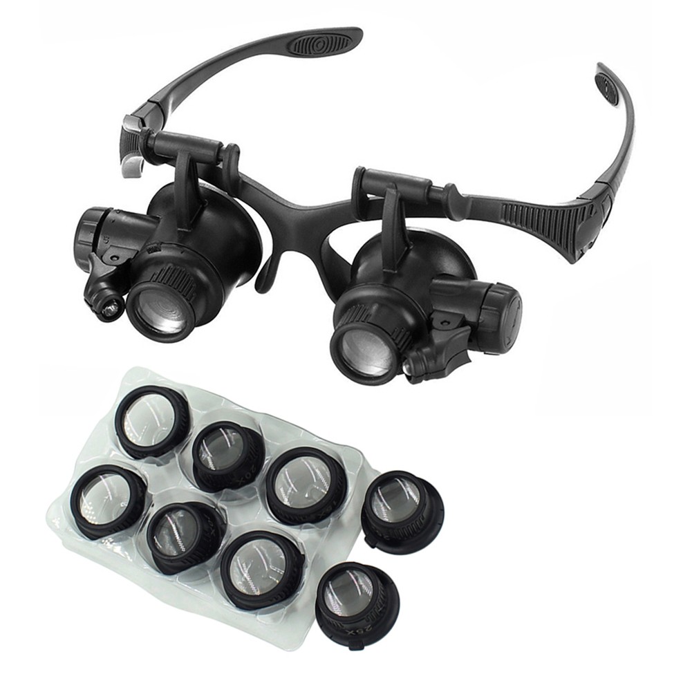 Magnifying Magnifying Glasses Watch Repair 10X 15X 20X 25X Binocular Jewelry With 2 LED Lights Loupe Lens For Dental Applications