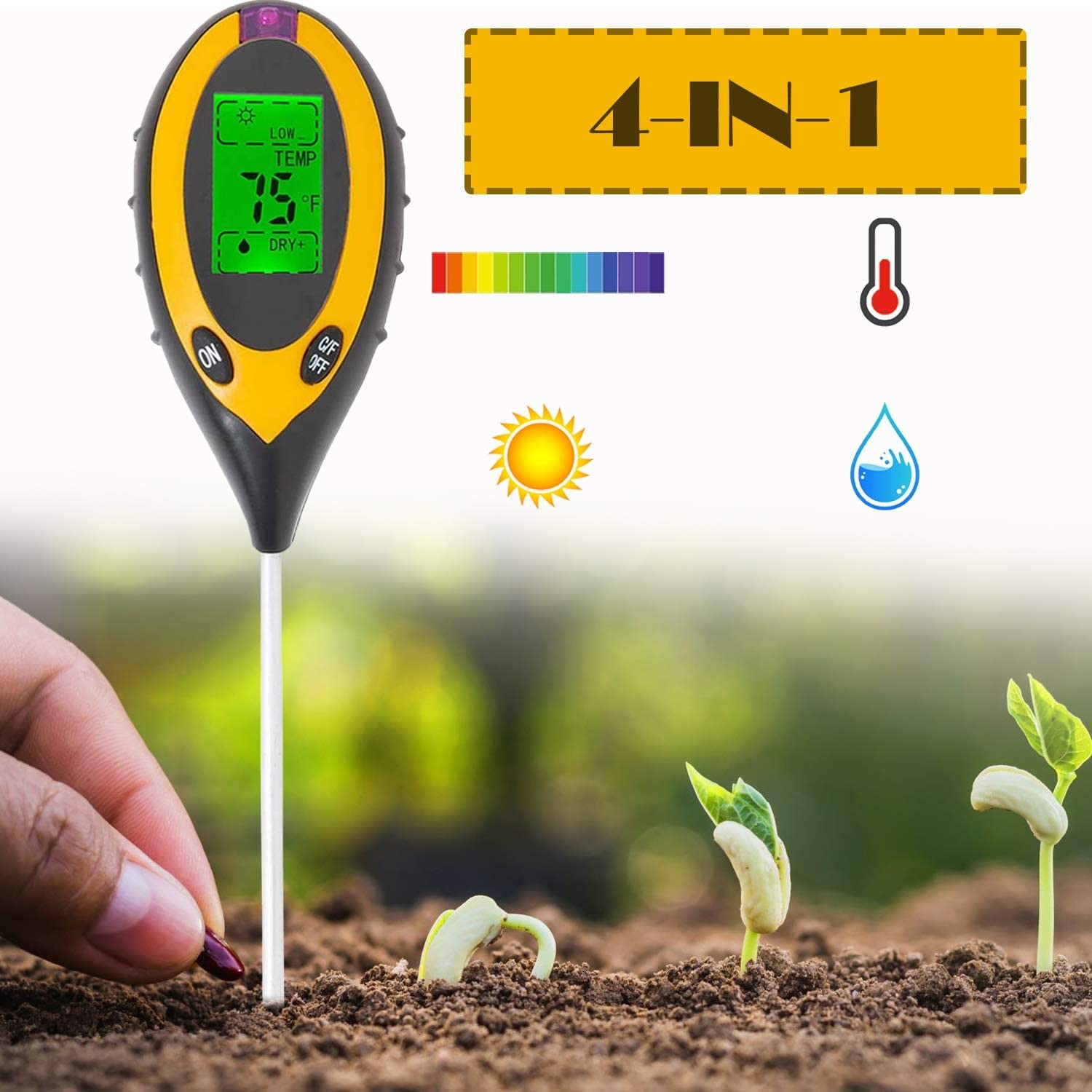 Soil PH Tester, 3/4 in 1 pH Light Moisture Acidity Tester Soil Tester Moisture Meter Soil Test Kit Plant for Flowers