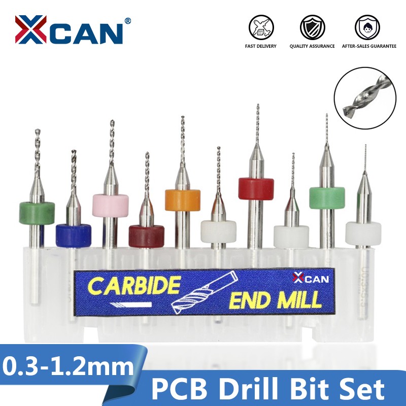 XCAN 10pcs/set 0.3mm to 1.2mm PCB Mini Drill Bits Tungsten Steel Carbide for Printing Circuit Board CNC Drill Bits Machine