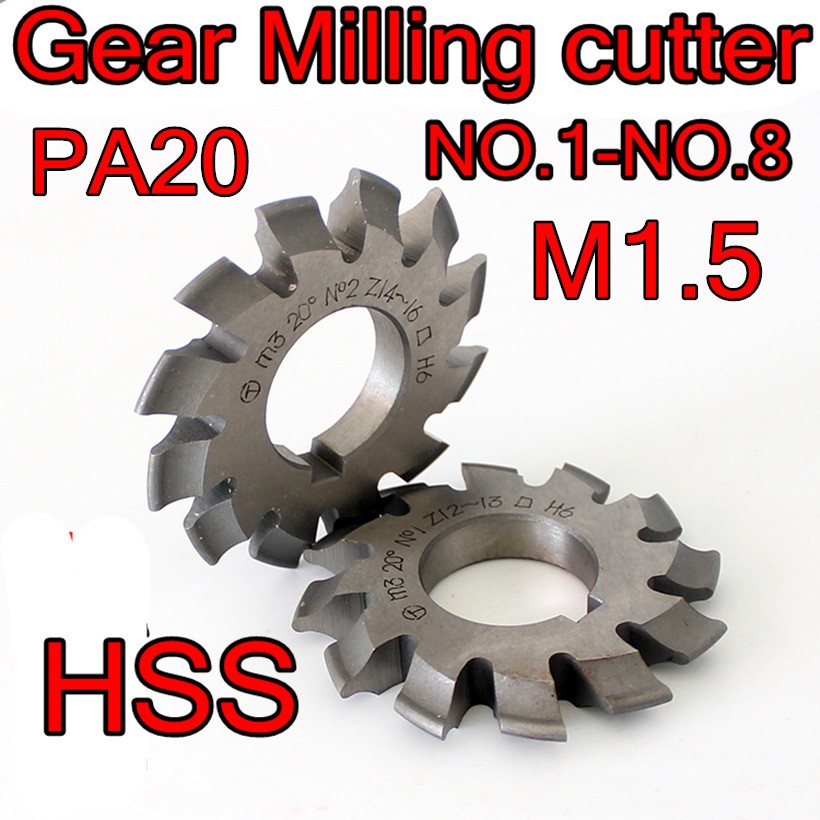 Cutter Gears Milling Cutter M1.5 Modulus PA20 1#-8# HSS Free Shipping