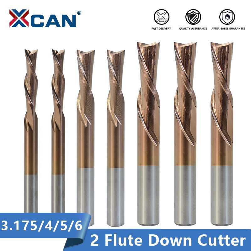 XCAN 2 Flute Cutter 3.175 4 5 6mm Shank Left Spiral Bottom Cutter Carbide Spiral End Mill For Cutting Aluminum CNC Router Bits